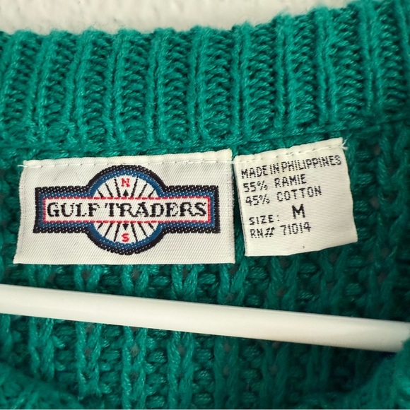 Gulf Traders Vintage 90s Sweater Men’s Size Medium Teal Green Cotton Crewneck - Picture 5 of 5